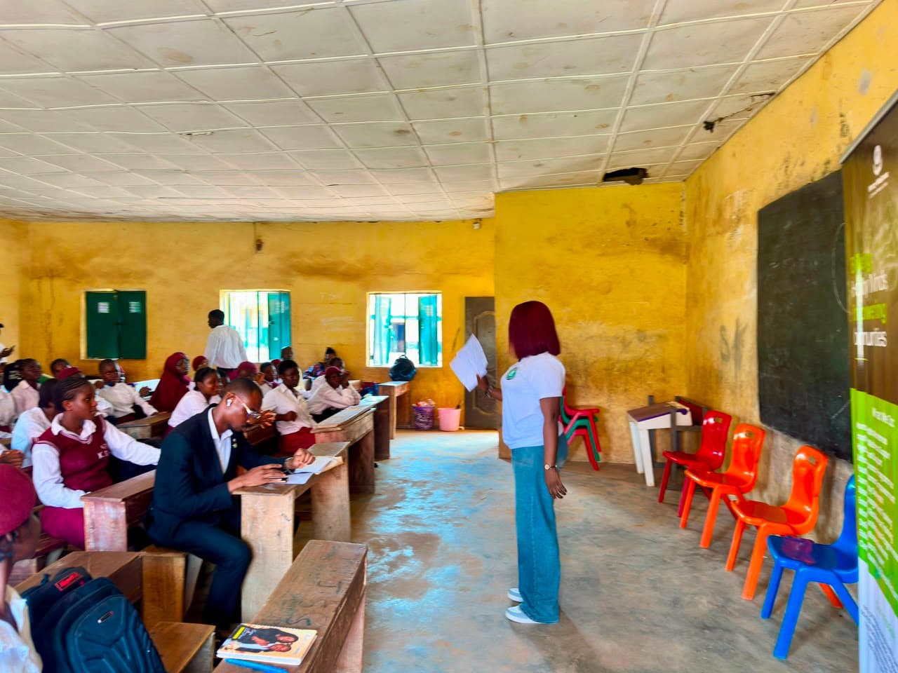Students listening attentively during outreach